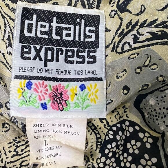 Vintage Details Express 100% Silk Button Front Floral Paisley Blouse Women's LG - Picture 16 of 16